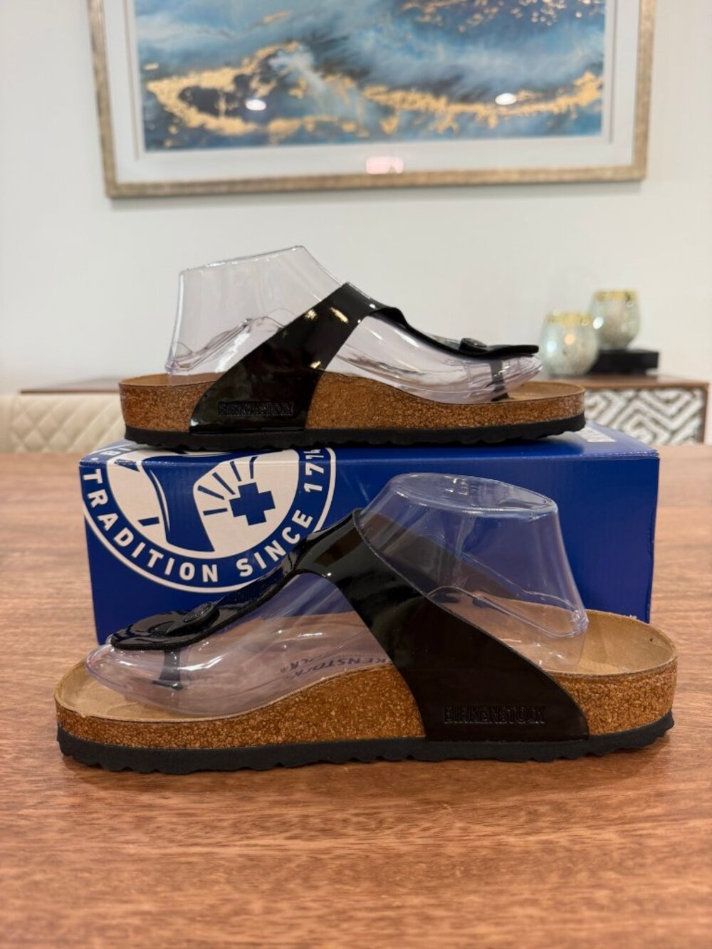 Birkenstock Gizeh Black Patent Sandals Size 9W/7M EU40 BNIB